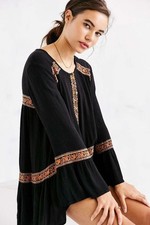 Urban Outfitters Ecote Namirah Patterned Bell Sleeve Tunic Top Black M NWD