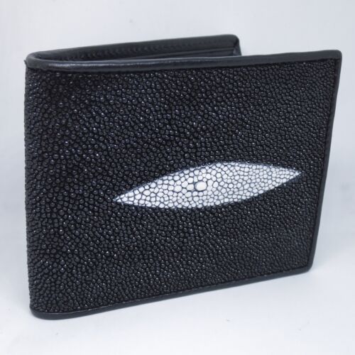 New Black Real Stingray Leather skin Mens Bi-fold Credit Card Wallet. - Picture 3 of 12