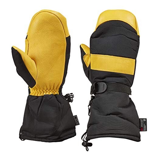 Saranac SA0185 Winter Ski Gauntlet Mitten with Premium Deerskin Leather Gold/Blk - Picture 3 of 5