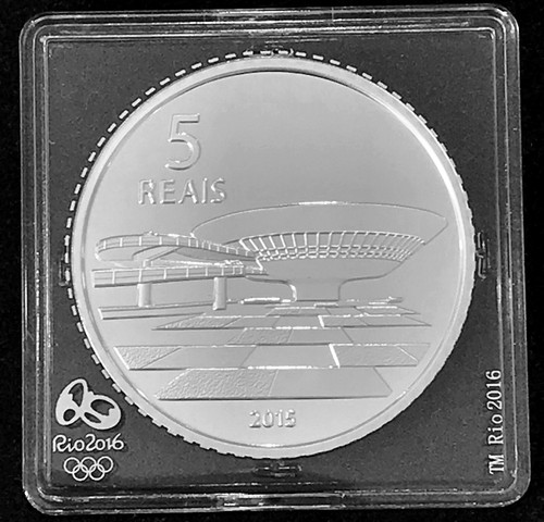 Brazil 5 reais Silver Proof 2015 Rio 2016 Architecture Museu CoA & Round Capsule
