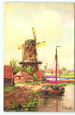 S03-2689, WINDMILL, PAINTING, 1920S POSTCARD