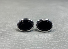 Vintage Oval Onyx White Gold Plated Cuff Links