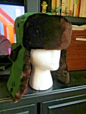 Faux Fur Trapper Winter Flight Trooper Hat Cap - OLIVE GREEN COTTON CANVAS