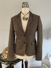 J.crew Size 8 Houndstooth Wool Plaid Schoolboy Blazer Jacket Crystal Bead Collar