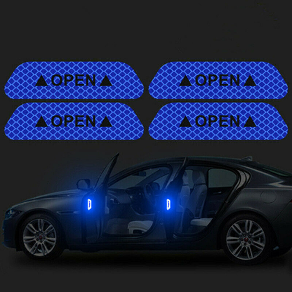 4x Blue Reflective Tape Open Sign Warning Mark Car Door Stickers Car Accessories