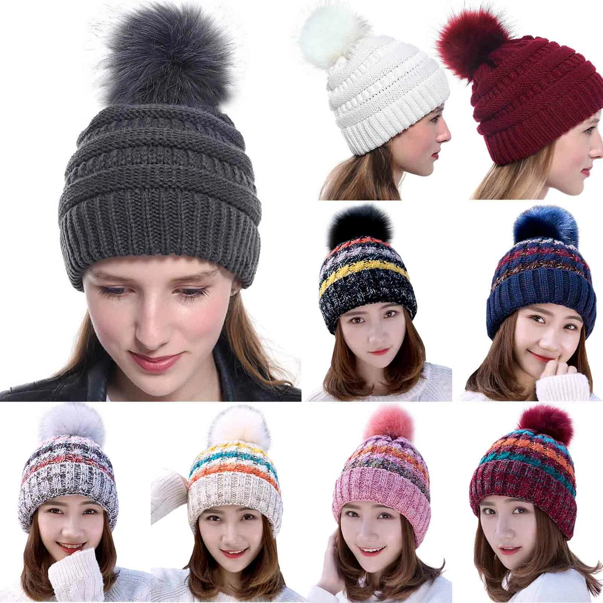 Lady Winter Woolen Hat Pom Pom Ball Warm Autumn Knitted Outdoor Bonnet Hats  Cute