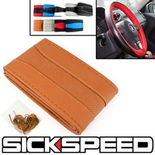 Brown Leather Steering Wheel Cover Grip Anti Slip W Thread For 14 15 Car P2 Brown Leather Steering Wheel Cover Grip Anti Slip W Thread For 14 15 Car P2