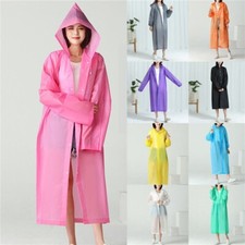 Men Women Long Hooded Waterproof Jacket Rain Coat Button Raincoat Rainwear UK