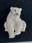 Swarovski Crystal Polar Bear Brooch Pin Black Eyes Bag Silver Sparkle Retired
