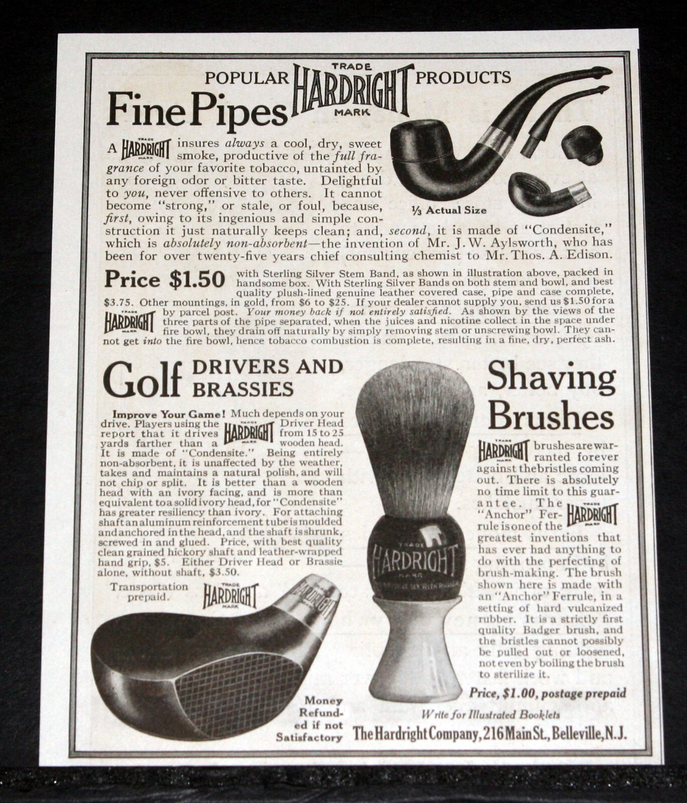 1914 OLD MAGAZINE PRINT AD HARDRIGHT CO FINE PIPES SHAVING BRUSHES 1914-old-magazine-print-ad-hardright-co-fine-pipes-shaving-brushes