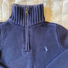Vtg Polo Ralph Lauren Sweater Boys 4/4t Blue 1/4 Zip Mock Neck Pullover