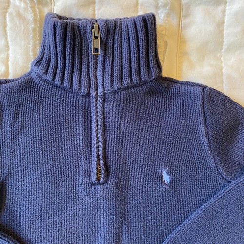 Vtg Polo Ralph Lauren Sweater Boys 4/4t Blue 1/4 Zip Mock Neck Pullover - Picture 1 of 11
