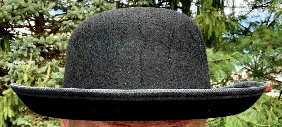 BLACK STEAMPUNK DERBY BOWLER HAT Stiff Felt Wide Brim Costume Cap Adult Size  - Image 3 of 4