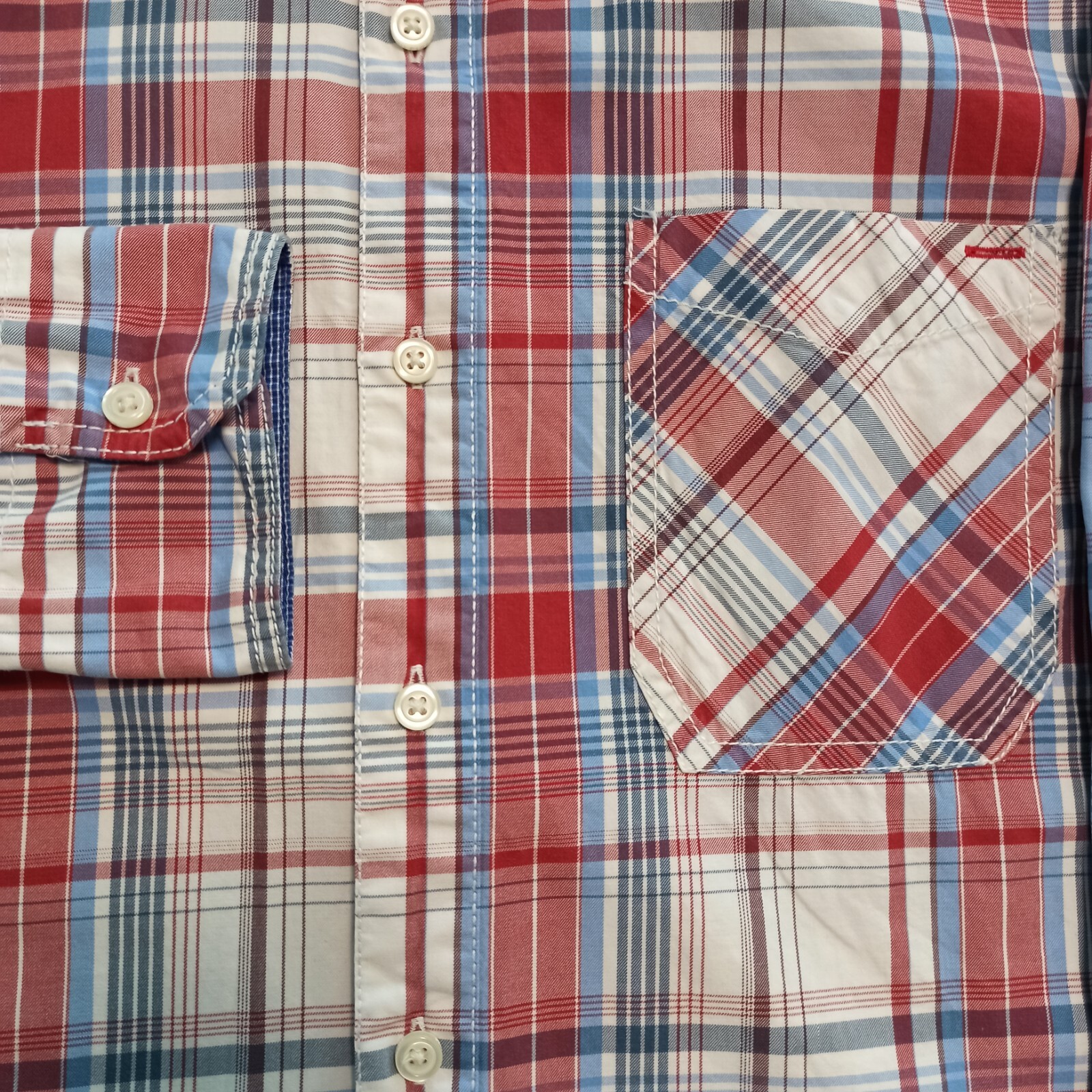 Tommy Hilfiger-Denim Mens Shirt Size L Button-Up Cotton Blue Red Check Plaid thumbnail 3