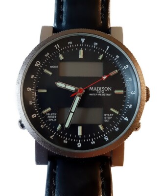 Herren Armbanduhr LCD Digital / Analog, Alarmzeit/ Stoppuhr Madison