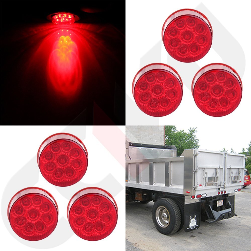 6 Red 2 Inch Round LED Side Marker Tail Lights for Trailers 9-Lamp Universal