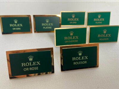 ROLEX Set 8 Ausstellungsschilder verschiedene Modelle, emailliert, grün