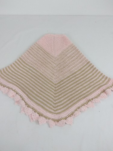 Childs Hand Knit Striped Shawl Pink Green Lightweight Girls 7-8 - Picture 5 of 6