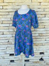 Loft Label Women's Size 10 Linen Blend Floral U-Neck Puff Sleeve Dress