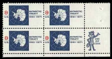 US Scott # 1431, Antarctic Treaty, Zip Block of (4) 1971 8¢ Stamps, MNH