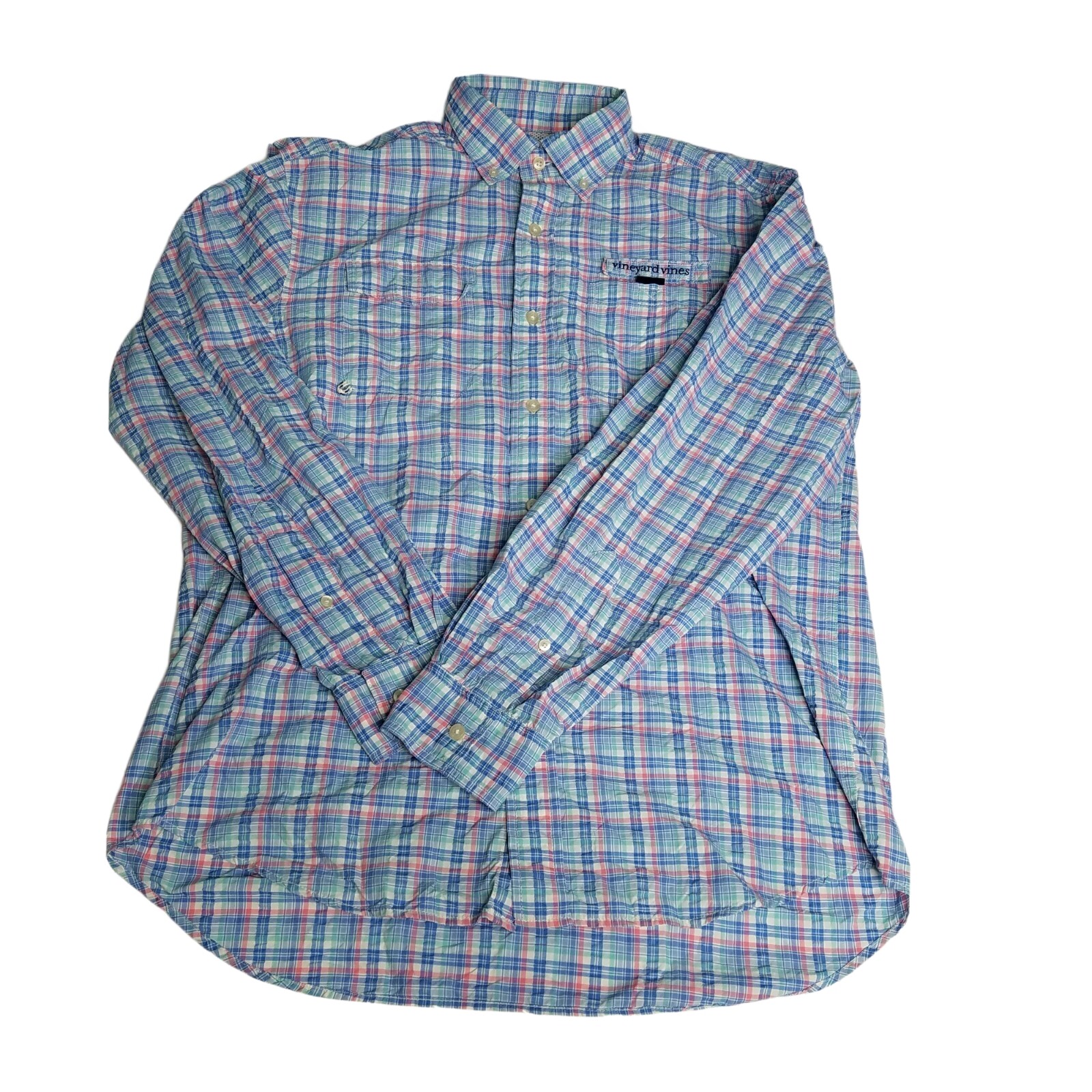 Vineyard Vines Mens M Plaid Long Sleeve Button Down Vented Harbor Fishing Shirt