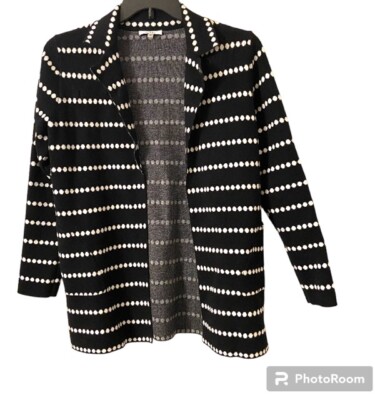 Sioni Long Sleeves Open Front Collar Black & White Blazer Size Small.