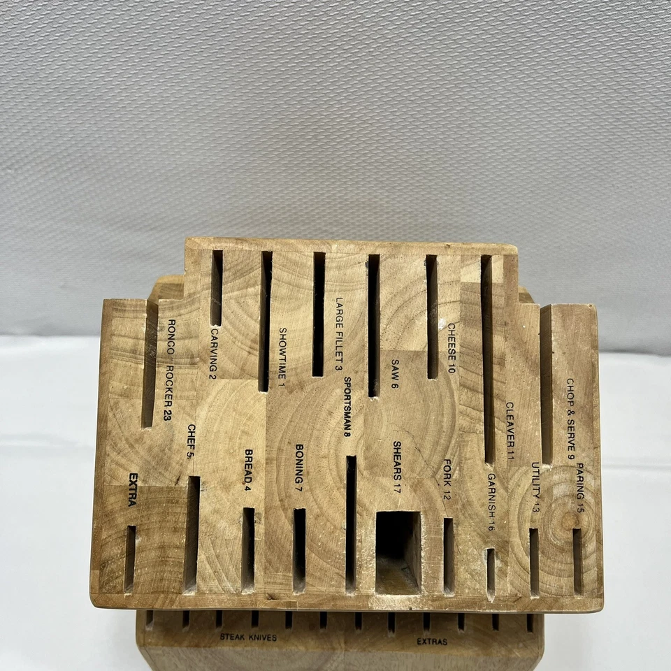 SIX STAR Cubiertos 30 Ranuras Cuchillo Bloque - Madera Maciza Etiquetado Ranura Miel Roble Ronco Foto 3 de 4
