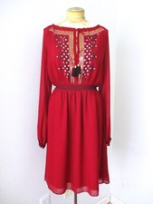 Altuzarra Target burgundy silky folklore hippie dress sequins tassel tie lined 8