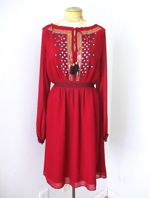 Altuzarra Target burgundy silky folklore hippie dress sequins tassel tie lined 8 | eBay Altuzarra Target burgundy silky folklore hippie dress sequins tassel tie lined 8 | eBay
