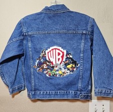 Vintage 90s Warner Bros Kids Looney Tunes Denim Jean Jacket Size Youth M Medium