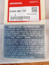 NOS HONDA CR 80 125 250 500 1987 - 2007 rear fender WARNING decal 87560-GBF-770