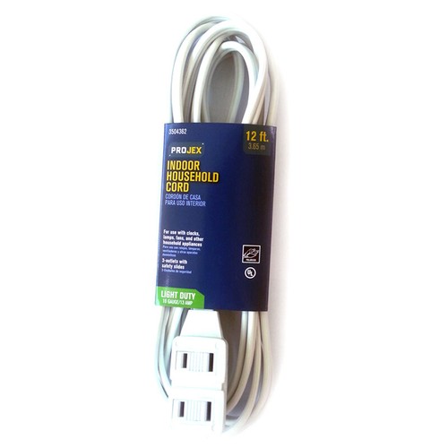 Projex IN162PT212WHP 16/2 SPT-2 13A Polarized White PVC Extension Cord 12 L ft.