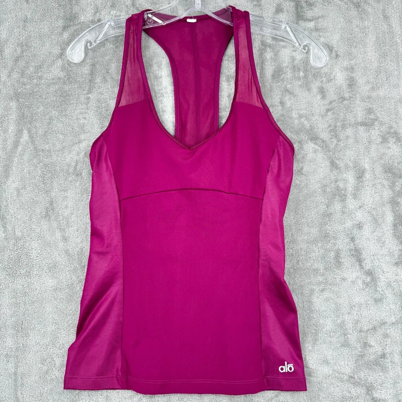 alo-yoga rib support shelf bra sheer stretch athletic gym tank-top