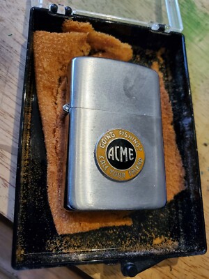 Vintage ACME LURE WELLINGTON WIND PROOF LIGHTER 1955 mint perfect GOING FISHING?
