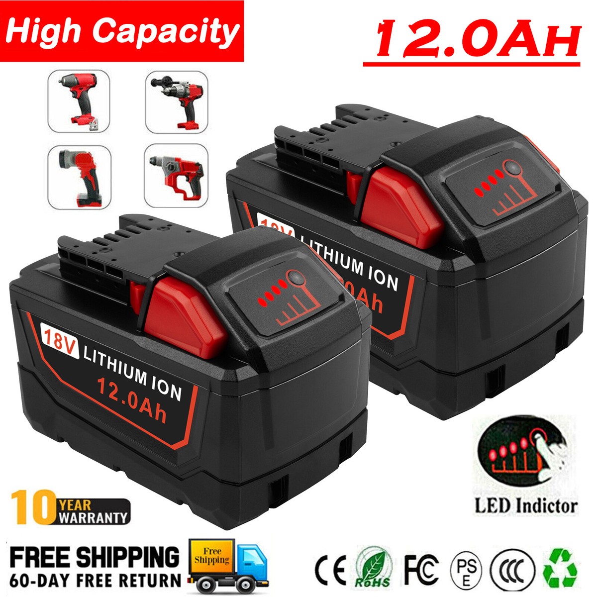 12Ah FOR Milwaukee for M18 Ah High Output Battery 48-11-1812  48-11-1880 US