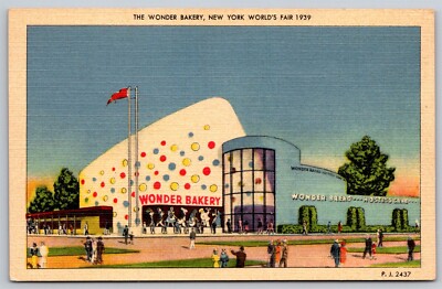 NY Worlds Fair 1939 Linen Postcard The Wonder Bakery Bread Hostess Cakes