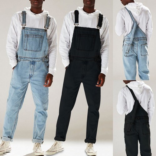 Mens Denim Dungarees Overalls Suspender 