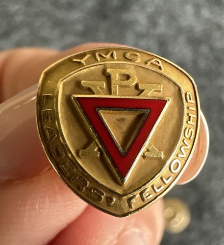 Vintage YMCA LEADERS FELLOWSHIP 1/10 10K GF Enamel LAPEL SCREW PIN AWARD 1/2" - Picture 9 of 18