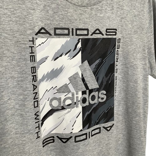 Adidas Gray Black White Graphic Short Sleeve Tee Boys Medium 10/12 - Picture 2 of 6