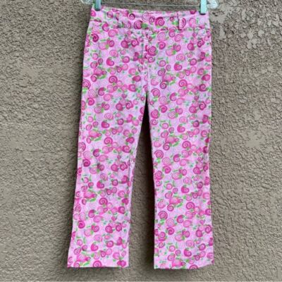 Lilly Pulitzer Pants Womens 2 Novelty Pink Snail Escargot Print Crop w Pockets