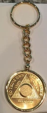 Plain Front 24k Gold Plated AA Medallion Keychain Removable Chip