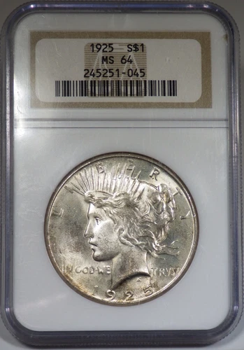 1925 Peace Silver Dollar ngc graded MS 64 Light Toning