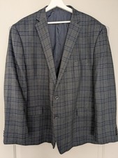 Michael Kors 52R Gray Navy Windowpane Plaid 100% Wool Blazer Sport Coat