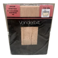2pr Vanderbilt 100% Nylon Sheer Stretch  Stockings Reinforced Toe Nude 8 1/2-11