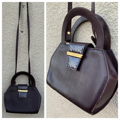 VINTAGE 80er ANDREA PFISTER LILA LEDER GEOMETRISCHE FORM TASCHE DESIGNER