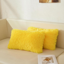 12x20 Fluffy Faux Fur Lumbar Throw Pillow Covers Pack of 2, Shaggy Fuzzy Aesthet
