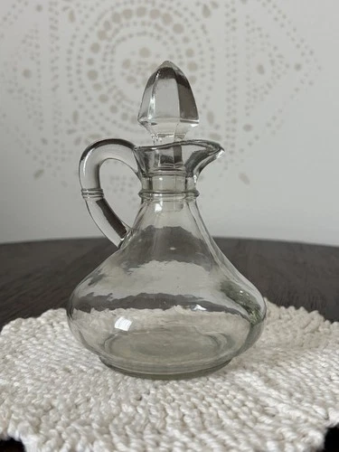 Vintage Anchor Hocking Clear Glass Oil & Vinegar Cruet with Stopper - MCM 5.5"