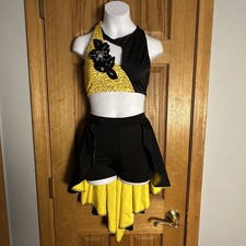 Kelle Company 2 Pc Yellow Black Sequin Peplum Skirt Dance Costume LC