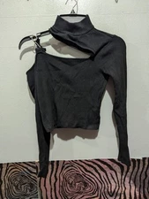 Guess Los Angeles juniors M black long sleeve open arm high neck shirt crop top