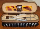 Top Grain Brown Leather Zip-Around Manicure Kit w/ Comb, Nipper, Scissors, Brush